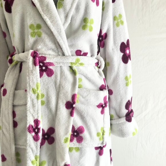 Floral Fleece Cozy Robe White Multicolor - Picture 6 of 12